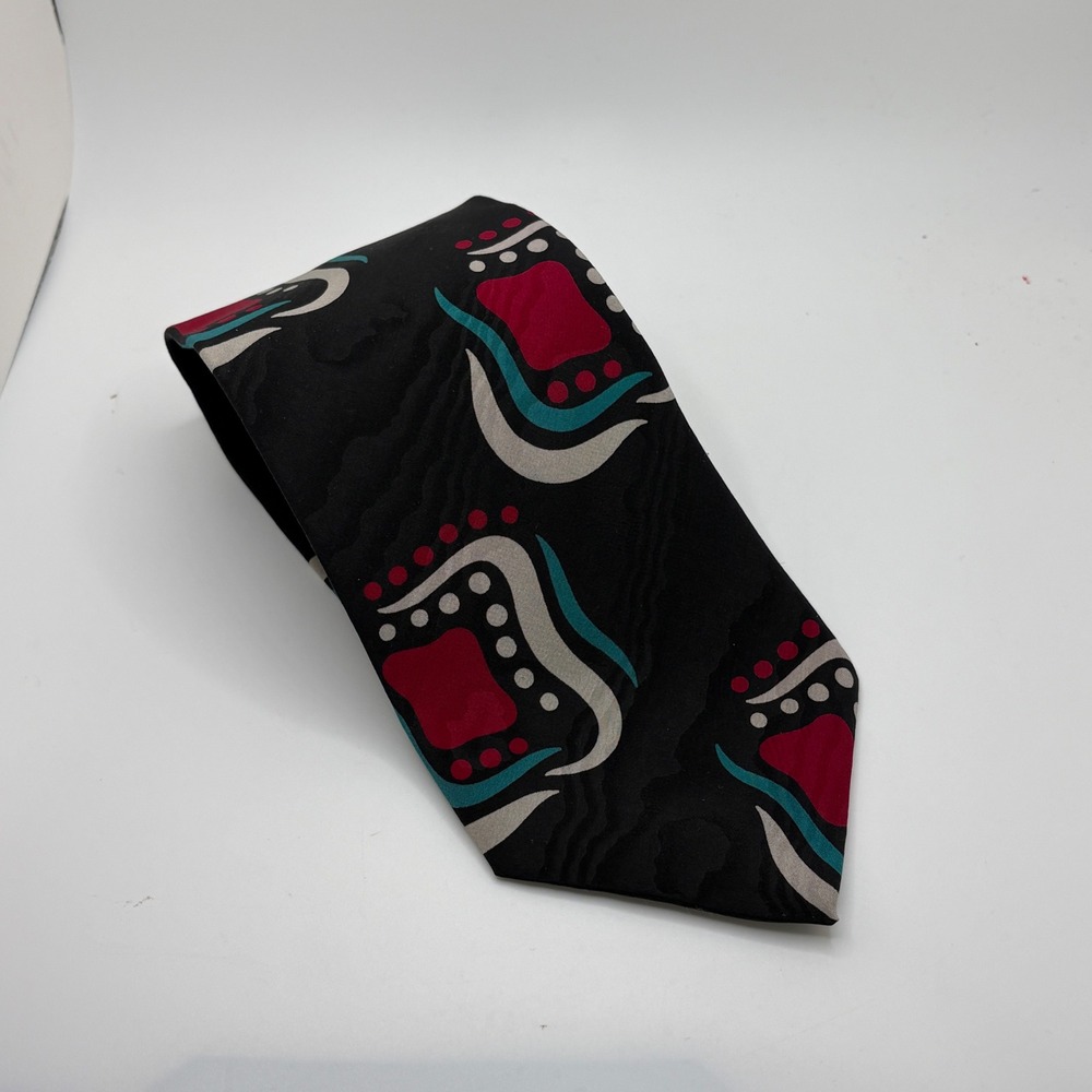 Lebow‎ Bros Inc Mens Black Geometric Silk Necktie Hand Made in Italy